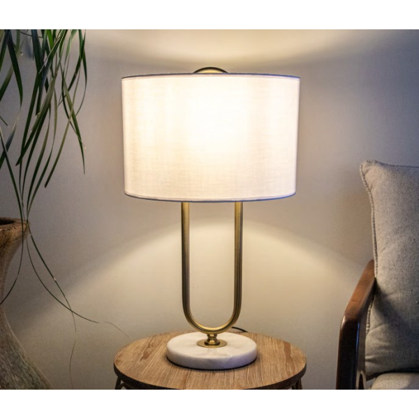ABAJUR SHADOW DOURADO/BRANCO 1XE27 BULBO  40W  D42XA75CM