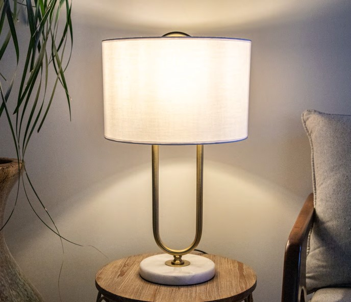 ABAJUR SHADOW DOURADO/BRANCO 1XE27 BULBO  40W  D42XA75CM