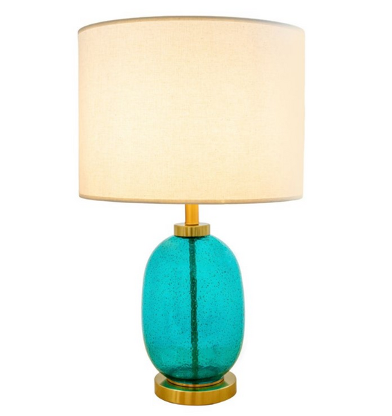 ABAJUR ACQUA AZUL/BRONZE S/CUPULA 1XE27 D38XA65CM
